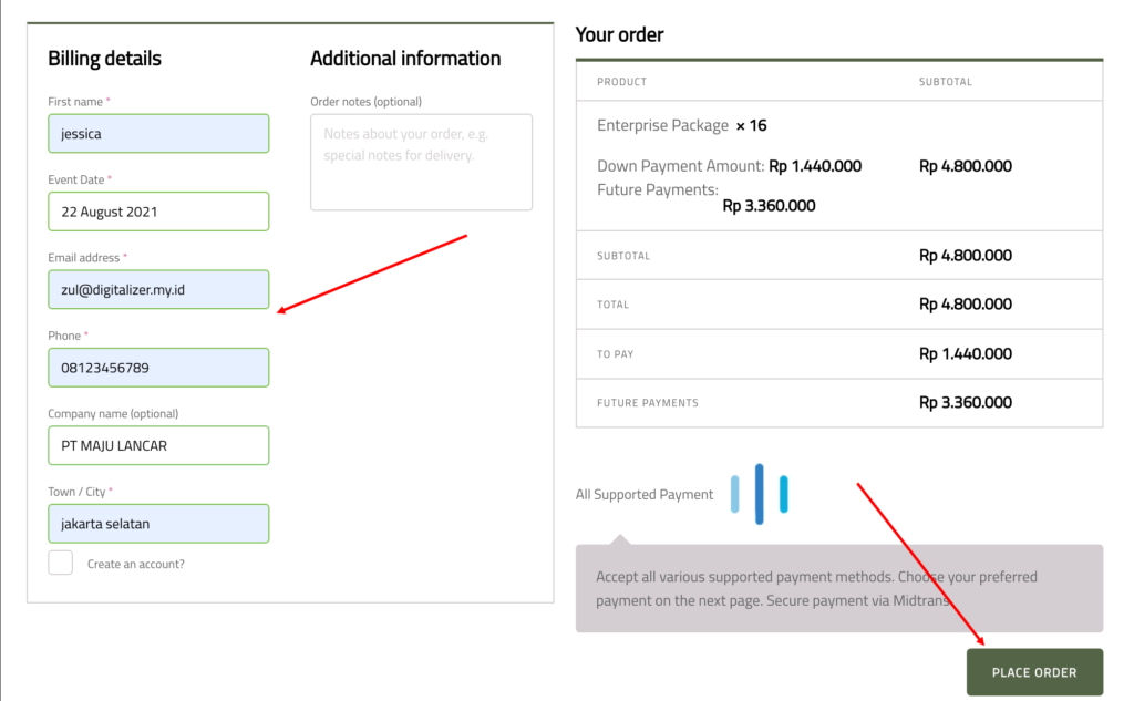 5-Isi data anda dan place order