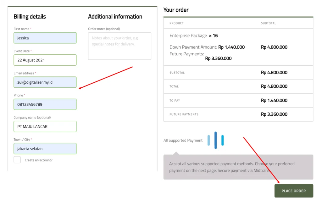 5-Isi data anda dan place order